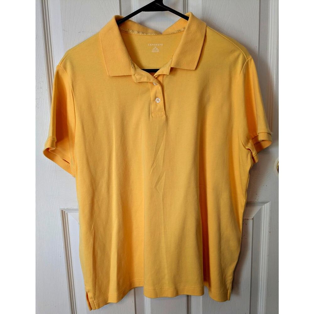 Lands End 1X Solid Yellow Polo Shirt Casual Knit Top Summer Short Sleeves 18